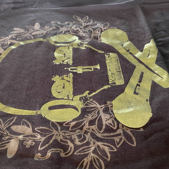 *♪ Y2K Brown Gold Skull Music T-Shirt - 2000's cool! *♪ - Picture 3 of 13